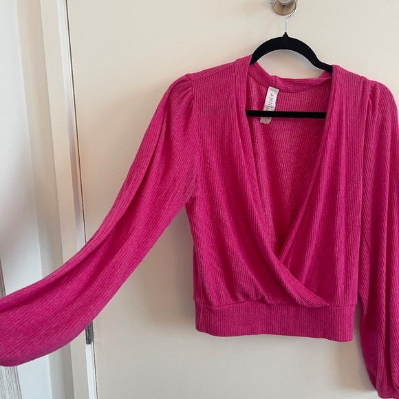 ANTHRO Pink wrap sweater Top - Picture 2 of 4
